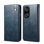 For Huawei P50 Simple Wax Crazy Horse Texture Horizontal Flip Leather Case with Card Slots & Holder(Navy Blue)