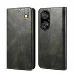 For Huawei P50 Simple Wax Crazy Horse Texture Horizontal Flip Leather Case with Card Slots & Holder(Dark Green)