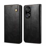 For Huawei P50 Pro Simple Wax Crazy Horse Texture Horizontal Flip Leather Case with Card Slots & Holder(Black)