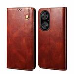 For Huawei P50 Pro Simple Wax Crazy Horse Texture Horizontal Flip Leather Case with Card Slots & Holder(Brown)