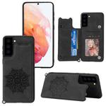 For Samsung Galaxy S21 FE Mandala Embossed PU + TPU Case with Holder & Card Slots & Photo Frame & Strap(Black)