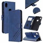 For Motorola Moto E6 Stitching Style 2-Color Cow Texture Horizontal Flip PU Leather Case with Holder & Card Slot & Lanyard(Blue)