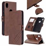 For Motorola Moto E6 Stitching Style 2-Color Cow Texture Horizontal Flip PU Leather Case with Holder & Card Slot & Lanyard(Brown)
