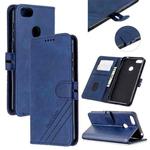 For Motorola Moto E6 Play Stitching Style 2-Color Cow Texture Horizontal Flip PU Leather Case with Holder & Card Slot & Lanyard(Blue)