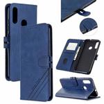 For Motorola Moto E6 Plus Stitching Style 2-Color Cow Texture Horizontal Flip PU Leather Case with Holder & Card Slot & Lanyard(Blue)
