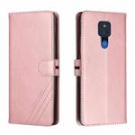 For Motorola Moto G Play 2021 Stitching Style 2-Color Cow Texture Horizontal Flip PU Leather Case with Holder & Card Slot & Lanyard(Rose Gold)