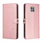 For Motorola Moto G Power 2021 Stitching Style 2-Color Cow Texture Horizontal Flip PU Leather Case with Holder & Card Slot & Lanyard(Rose Gold)