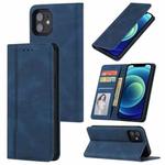 For iPhone 11 Skin Feel Pressure Line Magnetic Horizontal Flip Leather Case with Holder & Card Slot & Wallet & Photo Frame (Blue)