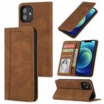 For iPhone 12 mini Skin Feel Pressure Line Magnetic Horizontal Flip Leather Case with Holder & Card Slot & Wallet & Photo Frame (Brown)