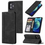 For iPhone 12 mini Skin Feel Pressure Line Magnetic Horizontal Flip Leather Case with Holder & Card Slot & Wallet & Photo Frame (Black)