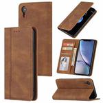 For iPhone X / XS Skin Feel Pressure Line Magnetic Horizontal Flip Leather Case with Holder & Card Slot & Wallet & Photo Frame(Brown)