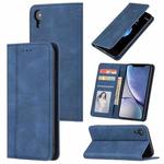 For iPhone XR Skin Feel Pressure Line Magnetic Horizontal Flip Leather Case with Holder & Card Slot & Wallet & Photo Frame(Blue)
