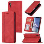 For iPhone XR Skin Feel Pressure Line Magnetic Horizontal Flip Leather Case with Holder & Card Slot & Wallet & Photo Frame(Red)