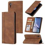 For iPhone XS Max Skin Feel Pressure Line Magnetic Horizontal Flip Leather Case with Holder & Card Slot & Wallet & Photo Frame(Brown)