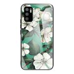 For Xiaomi Redmi Note 10 5G Colorful Painted Glass Shockproof Protective Case(White Flower)
