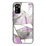 For Xiaomi Redmi Note 10 5G Abstract Marble Pattern Glass Protective Case(Rhombus Gray Purple)