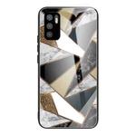 For Xiaomi Redmi Note 10 5G Abstract Marble Pattern Glass Protective Case(Rhombus Golden)