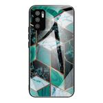 For Xiaomi Redmi Note 10 5G Abstract Marble Pattern Glass Protective Case(Rhombus Dark Green)