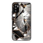 For Xiaomi Redmi Note 10 5G Abstract Marble Pattern Glass Protective Case(Rhombus Black)