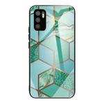 For Xiaomi Redmi Note 10 5G Abstract Marble Pattern Glass Protective Case(Rhombus Green)