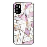 For Xiaomi Redmi Note 10 5G Abstract Marble Pattern Glass Protective Case(Rhombus White Purple)