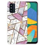 For Samsung Galaxy F52 5G Abstract Marble Pattern Glass Protective Case(Rhombus White Purple)