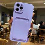 For iPhone 12 Pro Max Imitation Liquid Silicone Straight Edge Shockproof Full Coverage Case with Card Slot(Purple)