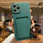 For iPhone 11 Pro Imitation Liquid Silicone Straight Edge Shockproof Full Coverage Case with Card Slot (Deep Green)