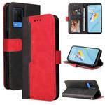 For OPPO A54 4G Business Stitching-Color Horizontal Flip PU Leather Case with Holder & Card Slots & Photo Frame & Lanyard(Red)