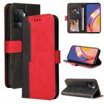 For OPPO A94 4G/F19 Pro/Reno5 F Business Stitching-Color Horizontal Flip PU Leather Case with Holder & Card Slots & Photo Frame & Lanyard(Red)