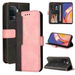 For OPPO A94 4G/F19 Pro/Reno5 F Business Stitching-Color Horizontal Flip PU Leather Case with Holder & Card Slots & Photo Frame & Lanyard(Pink)