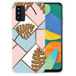 For Samsung Galaxy F52 5G Abstract Marble Pattern TPU Protective Case(Blue Pink Plaid)