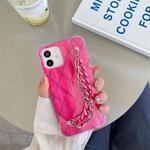 For iPhone 12 Pro Max Aurora Rhomboid TPU Shockproof Wrist Bracelet Chain Case(Rose Red)