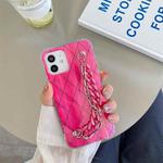 For iPhone 11 Pro Aurora Rhomboid TPU Shockproof Wrist Bracelet Chain Case (Rose Red)