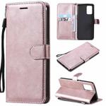 For OPPO F19 / A74 4G Solid Color Horizontal Flip Protective Leather Case with Holder & Card Slots & Wallet & Photo Frame & Lanyard(Rose Gold)