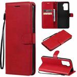 For OPPO F19 Pro 4G Solid Color Horizontal Flip Protective Leather Case with Holder & Card Slots & Wallet & Photo Frame & Lanyard(Red)