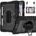 For iPad 10.2 2021 / 2020 / 2019 360 Degree Rotation Contrast Color Shockproof Silicone + PC Case with Holder & Hand Grip Strap & Shoulder Strap (Black)