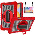 For Samsung Galaxy Tab S6 Lite P610/P615 360 Degree Rotation Contrast Color Shockproof Silicone + PC Case with Holder & Hand Grip Strap & Shoulder Strap(Red+Black)