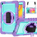 For Samsung Galaxy Tab A 8.0 2019 T290 360 Degree Rotation Contrast Color Shockproof Silicone + PC Case with Holder & Hand Grip Strap & Shoulder Strap(Purple + Mint Green)