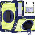 For Samsung Galaxy Tab A 8.4 2020 T307 360 Degree Rotation Contrast Color Shockproof Silicone + PC Case with Holder & Hand Grip Strap & Shoulder Strap(Navy+Yellow Green)