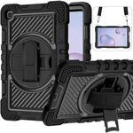 For Samsung Galaxy Tab A 8.4 2020 T307 360 Degree Rotation Contrast Color Shockproof Silicone + PC Case with Holder & Hand Grip Strap & Shoulder Strap(Black)
