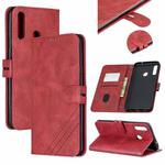 For Samsung Galaxy A10s Stitching Style 2-Color Cow Texture Horizontal Flip PU Leather Case with Holder & Card Slot & Lanyard(Red)