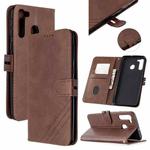 For Samsung Galaxy A21 Stitching Style 2-Color Cow Texture Horizontal Flip PU Leather Case with Holder & Card Slot & Lanyard(Brown)