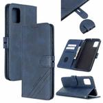 For Samsung Galaxy A41 Stitching Style 2-Color Cow Texture Horizontal Flip PU Leather Case with Holder & Card Slot & Lanyard(Blue)