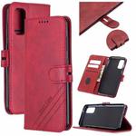For Samsung Galaxy S20 Stitching Style 2-Color Cow Texture Horizontal Flip PU Leather Case with Holder & Card Slot & Lanyard(Red)