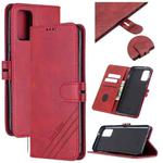 For Samsung Galaxy S20+ Stitching Style 2-Color Cow Texture Horizontal Flip PU Leather Case with Holder & Card Slot & Lanyard(Red)