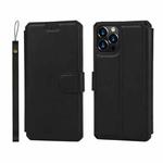For iPhone 12 / 12 Pro Plain Texture Horizontal Flip PU Leather Case with Holder & Card Slots & Photo Frame & Wallet & Strap(Black)