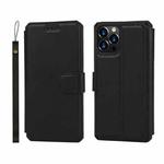 For iPhone 12 Pro Max Plain Texture Horizontal Flip PU Leather Case with Holder & Card Slots & Photo Frame & Wallet & Strap(Black)