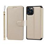 For iPhone 12 Pro Max Plain Texture Horizontal Flip PU Leather Case with Holder & Card Slots & Photo Frame & Wallet & Strap(Gold)