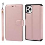 For iPhone 11 Pro Plain Texture Horizontal Flip PU Leather Case with Holder & Card Slots & Photo Frame & Wallet & Strap (Pink)
